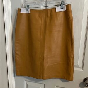 Classic Camel Leather Pencil Skirt
